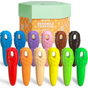 lot 14069 image: Mess Free Beeswax Crayons for Toddlers, Made with 100% Pure Beeswax-(12 Colors), Babys First Non Toxic Washable Jumbo Crayons with 108 FREE Coloring Books PDF Pages, for Kids Ages1-3,2-4,4-8