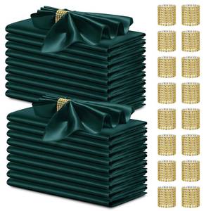 lot 14071 image: vveiiye 40 Pack Satin Napkins and Napkin Rings Set of 20 Dark Green Satin Table Napkins 17 x 17 Inch, 20Pcs Silky Cloth Napkins for Wedding Party Banquets Dinner