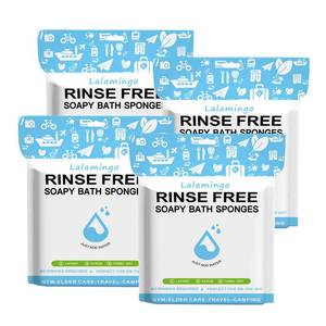 lot 14081 image: 100 PCS Disposable Rinse Free Bath Sponges, No Rinse Bathing Wipes for Adults, Soap Infused Dry Shower Wipes for Elderly, Bedridden, Camping, Post Surgery(25 Count 4 Pack)