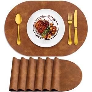 lot 14083 image: ADRIMER Placemats, Heat Resistant Oval Placemats Set of 6 Washable 12 x 17 Inch, Waterproof Table Mats, Wipeable Pu Place Mats for Kitchen, Dining Room, Turmeric Brown