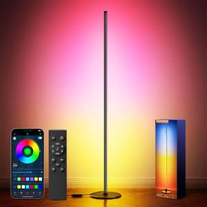 lot 14093 image: luckystyle Smart RGBIC Corner Floor Lamp,Bright LED Tall Modern Floor Lamp with APP and Remote,Ambient Lighting Color Changing Standing Lamps with Music Mode and Timing for Living Room,Bedroom,Party