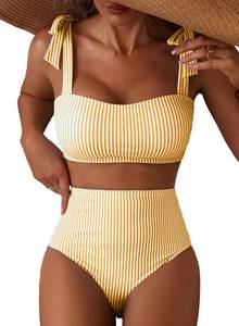 lot 14096 image: Herseas Womens Striped Bikini Set Shoulder Strap Knot Padded Summer 2026 Swimsuits High Waisted Tummy Control Bathing Suits Cute Beach Outfits Large