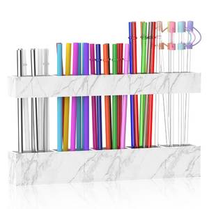 lot 14100 image: Rycid 9.5 Large Acrylic Straw Holder for Cabinet Door, Reusable Adjustable Two-Part Straws Organizer with Ultra Sticky Adhesive Strips, 2026 Straw Storage for Kitchen Cupboard (Marble Color)