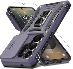 lot 14107 image: DEERLAMN Case for Samsung Galaxy S26 Ultra 6.9-Inch with Slide Camera CoverScreen Protector(1 Pack), Rotated Ring Kickstand Military Grade Shockproof Protective Cover-Deep Purple