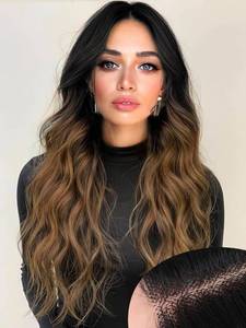 lot 14110 image: AISI HAIR Brown Wig for Women, Long Wavy Lace Hairline Synthetic Wig 26Inch