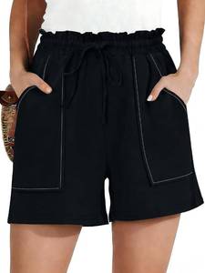 lot 14124 image: WROLEM Women Summer Large Shorts Casual Ruffle Draswtring High Waisted Wide Leg Dressy Shorts with Pockets Loose Vacation Outfit Black
