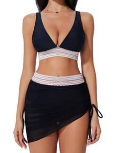 lot 14125 image: SUUKSESS Womens High Waisted Bikini Sets Sexy Mesh Two Piece Tummy Control Swimsuits Color Block Bathing Suit Swim Skirt (Army Green,Large)