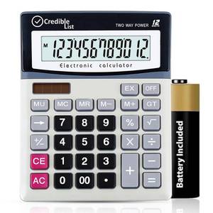 lot 14147 image: Credible List Large Calculator with 12 Digit Display, Eye-Angled Screen, Large Buttons and Dual Power Source for Home and Office Use