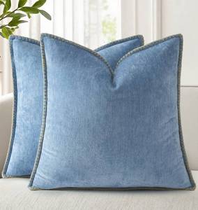 lot 14159 image: decorUhome Soft Chenille Throw Pillow Covers 24x24 Set of 2 Blue