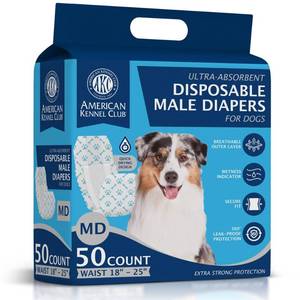 lot 14386 image: American Kennel Club Male Dog Wrap, Disposable Diapers with Wetness Indicator, Medium, 50 Count