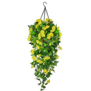 lot 14416 image: Artificial Fake Hanging Flowers Plants Basket for Spring Outdoor Outside Decoration, UV Resistant Faux Plastic Fabric Flower Morning Glory Wisteria Petunia for Garden Porch Patio Balcony Yard Decor