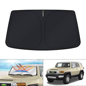 lot 14418 image: KUST Windshield Sun Shade for Toyota FJ Cruiser 2007-2014 Window Accessories Sunshade Sun Protector Foldable Block UV Rays Keep Cars Cooler Silver Black