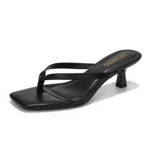 lot 14421 image: LULLASONG Womens Black Kitten Heels Sandals Square Open Toe Flip Flop Heels 1.8-2 Inch Heeled Sandals for Women