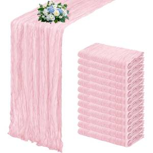 lot 14444 image: RealBox 12 Pack Light Pink Cheesecloth Table Runner 17x108 Inch Semi Sheer Boho Gauze Cheese Cloth Fabric Table Runners, for Wedding Party Baby Shower Birthday Home Decor Garden Farmhouse