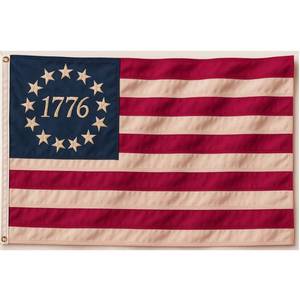 lot 14448 image: Morigins 1776 Betsy Ross Flag 3x5 FT Outdoor - Tea Stained USA Embroidered Vintage American Flag, Heavy Duty Founding Fathers Bennington 4th of July Decor