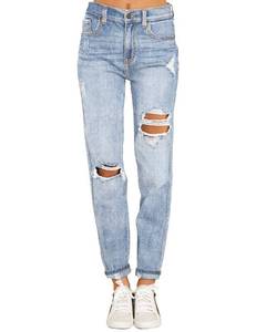 lot 14450 image: Luvamia Womens High Waisted Boyfriend Jeans - Ripped, Tapered, Mom Fit - Blue Denim Pants - Size X-Large16-18