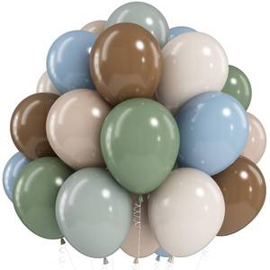 lot 14465 image: Sage Green Blue Brown Balloons, 60PCS Dinosaur Safari Dusty Blue Olive Green Coffee Beige Eucalyptus Latex Balloon Jungle Hunting Balloons for Woodland Dino Boho Baby Shower Birthday Party Decorations