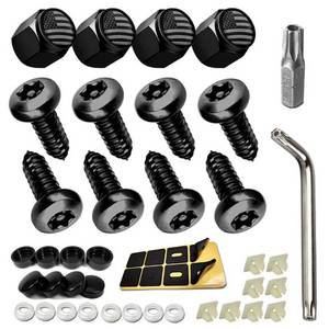 lot 14468 image: Anti Theft License Plate Screws- Black Security Bolts Fasteners for Front Rear Tag Frame Holder, 14 M6 Stainless Steel Car Truck Motorcycle Mounting Hardware Kit- Screws Caps Insert Nuts