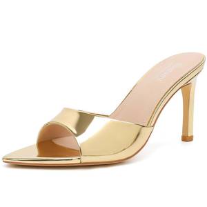 lot 14476 image: Susanny Gold Mule Heels for Women Pointed Open Toe Sexy Slip on High Heeled Sandals Stiletto Dress Comfortable Backless Mules Shoes Wedding Bridal Parties Vacation Casual Office Work Shoes 10