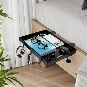 lot 14484 image: Bunk Bed Shelf, Dorm Bed Shelf, Foldable Bedside Shelfs, Bedshelfie, Heavy Duty Metal Floating Nightstand Beds Tray Table Tray Organizer Tray with 3 Cord Hole(Black)