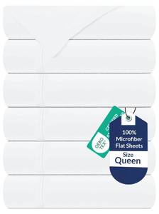 lot 14485 image: Royale Linens 6 Pack Bulk Flat Sheet Set - Top Sheets - Soft 1800 Microfiber - Wrinkle & Stain Resistant - for Hotel, Massage Table, Hospital, Dorm - Queen Flat Sheet Sold Separately (Queen, White)