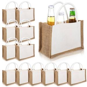 lot 14486 image: 12 Pcs Burlap Tote Bag, Reusable Blank Jute Burlap Grocery Bag with Handle for Bridesmaid Gift Wedding Party Shopping Beach DIY