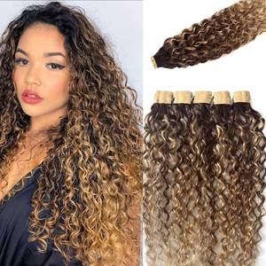 lot 14494 image: Tape in Hair Extensions Human Hair Water Wave 18 Inch Ombre Brown Hair Extensions Balayage Honey Blonde Highlights Real Remy Human Hair Tape ins for Women 50gpack 20pcs Invisible Tape Extension
