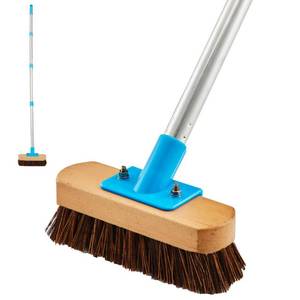 lot 19523 image: YONILL Heavy Duty Deck Brush with Long Handle - 60 Floor Scrub Brush with Stiff Natural Palmyra Bristles, Outdoor Scrubber Brushes for Cleaning Rough Surface, Concrete Floor, Patio, Garden, Sidewalk