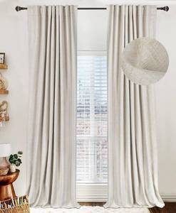 lot 19542 image: 100% Blackout Shield Linen Textured Total Blackout Curtains for Bedroom 84 Inches Long, Back TabRod Pocket Living Room Drapes, Thermal Insulated Blackout Curtains 2 Panels Set, 50 W x 84 L, Cream