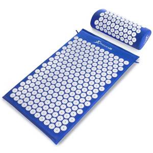 lot 19544 image: ProsourceFit Acupressure Mat and Pillow Set for BackNeck Pain Relief and Muscle Relaxation, Blue