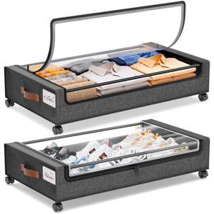 lot 19550 image: Yecaye Under Bed Storage with Wheels, 2Pack Under Bed Storage Containers, Underbed Shoe Storage Organizer, Rolling Under Bed Metal Drawers for Clothes, Blankets(30.71 x 16.93 x 6.69 in)