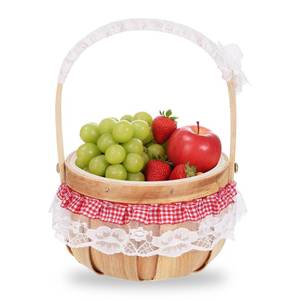 lot 19562 image: Huiguli Small Picnic Basket with Handle and Red Plaid Lace Trim