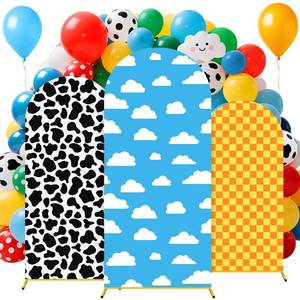 lot 19566 image: Tingjoo 3 Pcs Cartoon Arch Backdrop Cover Set 6Ft, 6.6Ft, 7.2Ft Cartoon Birthday Party Decorations Polyester Arch Stand Cover for Photo Props Cosplay Wedding Baby Shower Backdrop Decor