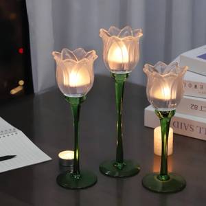 lot 19574 image: VOHO Frosted White Flower Candle Holder Set of 3, Tulip Candle Holder Decor