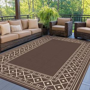 lot 19581 image: GENIMO Outdoor Rug, Waterproof Plastic Rugs for Patio, 5x8 Coffee Beige