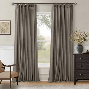 lot 19582 image: Taupe Gray Linen Blackout Pleated Curtains 90 Inches Long for Living Room Darkening Pinch Pleat 100% Black Out Drapes Thermal Insulated Soundproof Greyish Brown 90 Inch Curtain for Dining Bedroom