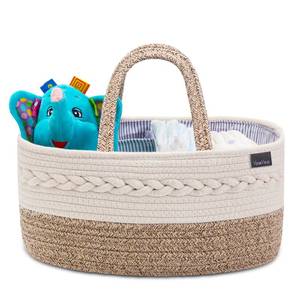 lot 20149 image: YeaYee Baby Diaper Caddy Organizer, Portable Nursery Storage Basket with Changeable Compartments, 100% Cotton Woven Rope Baskets, Car & Changing Table Tote, Newborn Gift