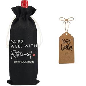 lot 20152 image: Julont 1Pcs Retirement Gifts for Women Men Farewell Gifts for Friends Retirement Wine Bag with 1Pcs Kraft Blessing Cards and natural jute rope(Black)