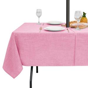 lot 20154 image: LUSHVIDA Outdoor Tablecloth with Umbrella Hole - Patio Table Cloth Zippered Rectangle 60x120 Inch, Pink Linen-Look Polyester Table Cover Water Resistant for Picnic Outside