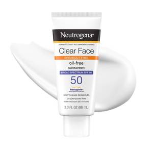 lot 20155 image: Neutrogena Clear Face Sunscreen Lotion SPF 50 for Acne-Prone Skin Broad Spectrum UVA UVB Protection Oil-Free No-Fragrance No-Oxybenzone Water-Resistant Daily Face Moisturizer, 3 fl oz