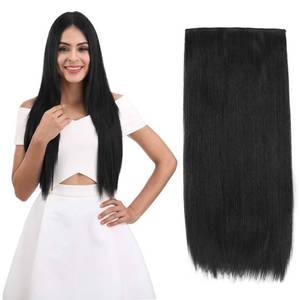 lot 20159 image: REECHO 24 Straight Clips in hair extensions Clips on HE008 Hairpieces Synthetic Hair Extensions for Women 5 Clips per Piece - Natural Black