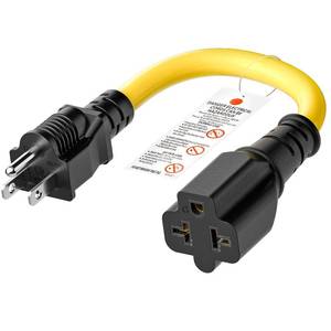 lot 20163 image: 4-in-1 12AWG 15Amp Household AC Plug to 20Amp T Blade Adapter Cable, 1FT