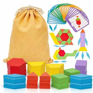 lot 20167 image: LovesTown 209 PCS Shapes Wooden Pattern Blocks for Kids, Geometric with Activity Cards and Storage Bag, Educational Tangram Puzzles,Great Learning Gift from Parents or Teachers