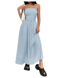 lot 20189 image: Milumia Womens Striped Strapless Maxi Dress Casual Long Summer Dresses XS