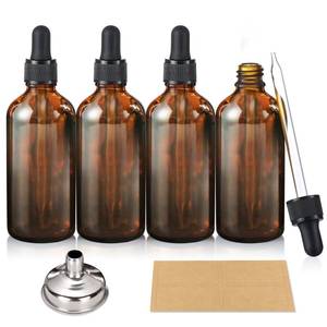 lot 20191 image: AOZITA 4 Pack, 100ml Dropper Bottles with 1 Funnel & 4 Labels - Essential Oils Bottles for Health, Personal Care & Beauty - 3.4oz Thick Dark Amber Glass Tincture Bottle with Eye Droppers, Leakproof