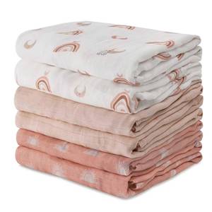 lot 20196 image: GLLQUEN BABY Receiving Blanket Boy Cotton Muslin Swaddle Blankets Girl Newborn Squares Breathable & Soft Thin Baby Blankets Cloths Double Absorbent Infant Swaddling Wrap - 6 Pack (Sun)