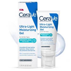 lot 20210 image: CeraVe Ultra-Light Moisturizing Gel, Hydrating Gel Face Moisturizer For Men & For Women with Ceramides, Niacinamide, Hyaluronic Acid, Fragrance Free, Oil-Free, Mattifying Moisturizer, 1.75 FL Oz