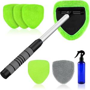 lot 20221 image: XINDELL Interior Windshield Cleaner Tool �� Car Interior Window Cleaning Kit with Extendable Handle & 4 Microfiber Pads, Auto Wiper Inside Compact Windshield Brush for Car & Home Windows