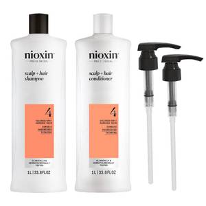 lot 20225 image: Nioxin System 4 Shampoo & Conditioner Prepack  For Color or Damaged Hair with Progressed Thinning  With Niacinamide and Biotin  Pumps Included  33.8 Fl oz.