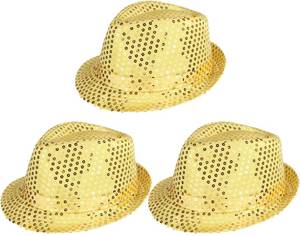 lot 20237 image: YeeHeen 1 Piece Sequin Fedora Hat Unisex Western Dance Jazz Hat Shining Sequin Disco Cap Set H Gold
